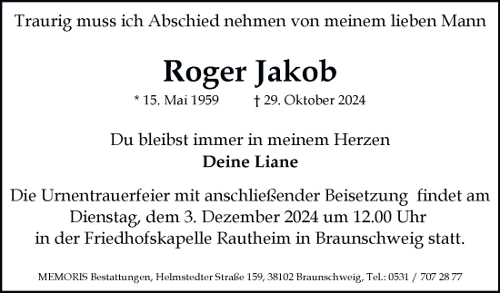 Traueranzeige von Roger Jakob 