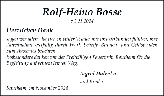 Traueranzeige von Rolf-Heino Bosse 