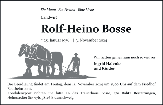 Traueranzeige von Rolf-Heino Bosse 