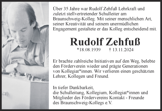 Traueranzeige von Rudolf Zehfuß 