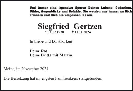 Traueranzeige von Siegfried Gertzen 