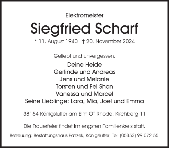 Traueranzeige von Siegfried Scharf 