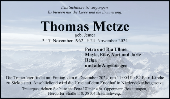 Traueranzeige von Thomas Metze 