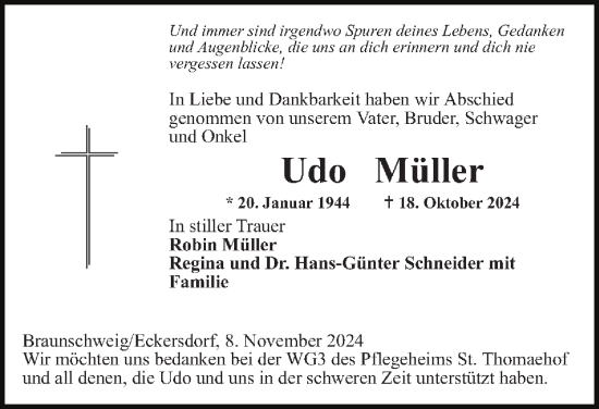 Traueranzeige von Udo Müller 