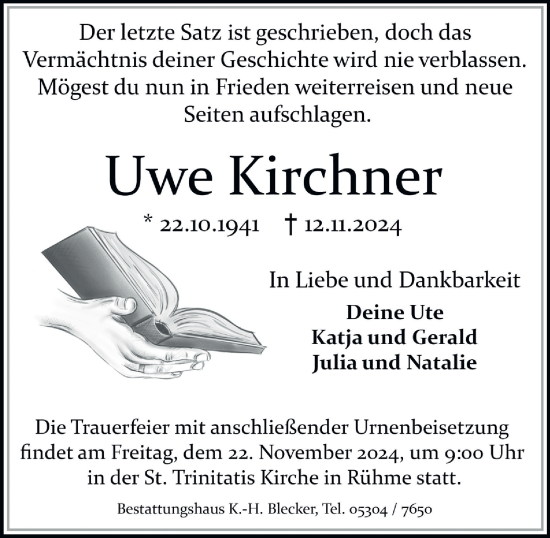 Traueranzeige von Uwe Kirchner 