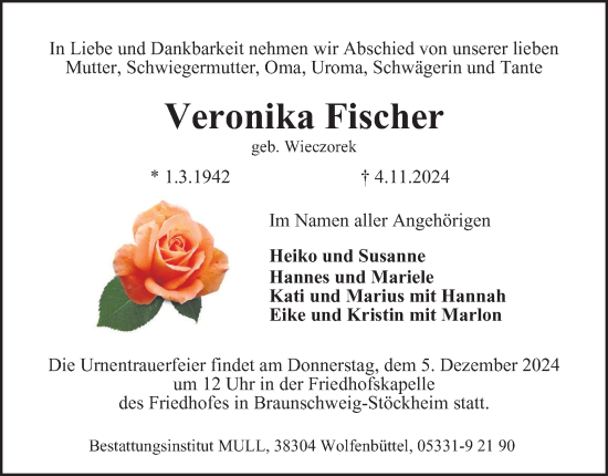 Traueranzeige von Veronika Fischer 