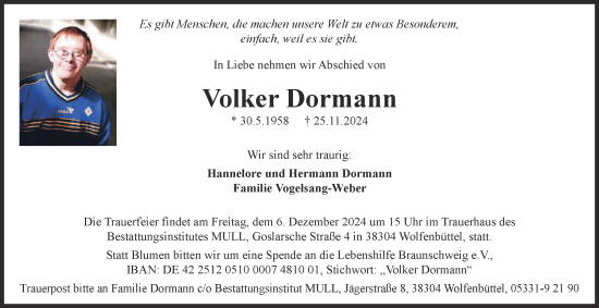 Traueranzeige von Volker Dormann 