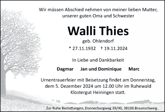 Traueranzeige von Walli Thies 