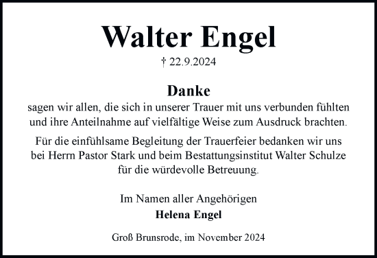 Traueranzeige von Walter Engel 