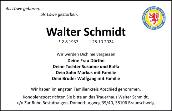 Traueranzeige von Walter Schmidt 