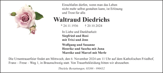 Traueranzeige von Waltraud Diedrichs 