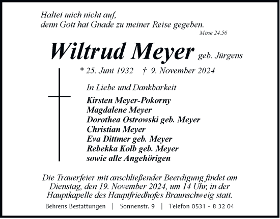 Traueranzeige von Wiltrud Meyer 