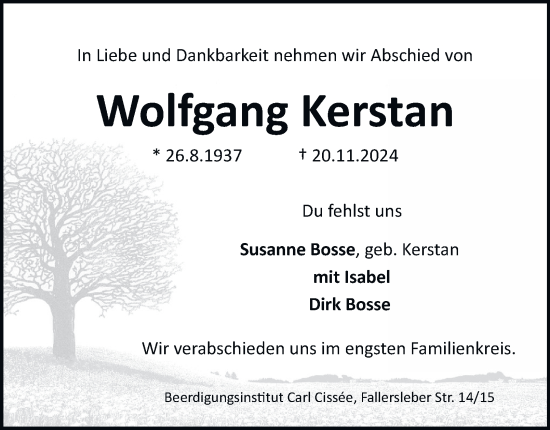 Traueranzeige von Wolfgang Kerstan 