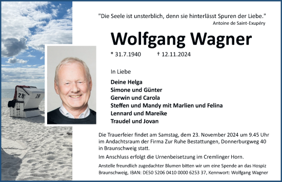 Traueranzeige von Wolfgang Wagner 