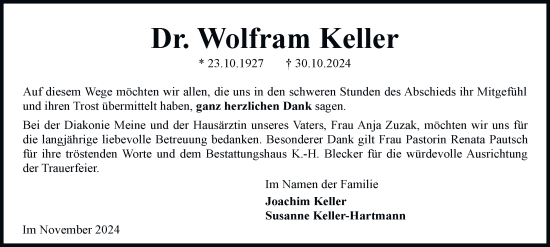 Traueranzeige von Wolfram Keller 