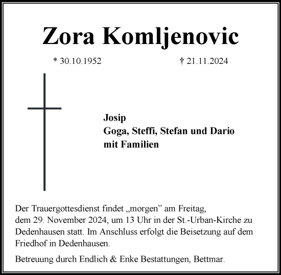 Traueranzeige von Zora Komljenovic von Peiner Nachrichten