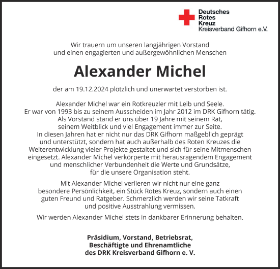 Traueranzeige von Alexander Michel 