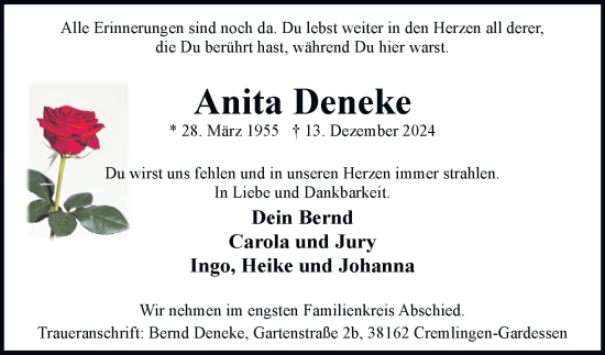 Traueranzeige von Anita Deneke 