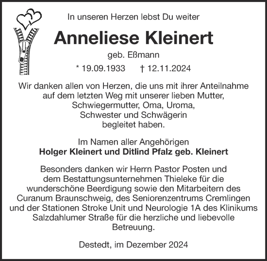 Traueranzeige von Anneliese Kleinert von Wolfenbütteler Zeitung