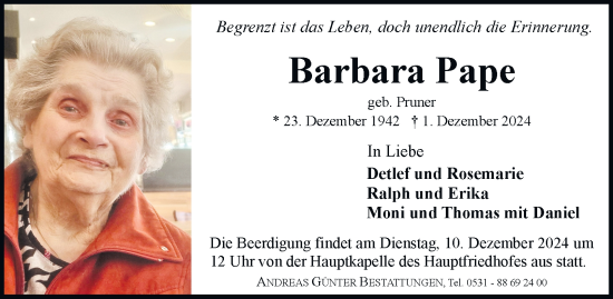 Traueranzeige von Barbara Pape 