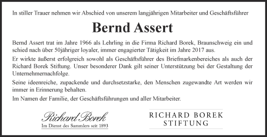 Traueranzeige von Bernd Assert 