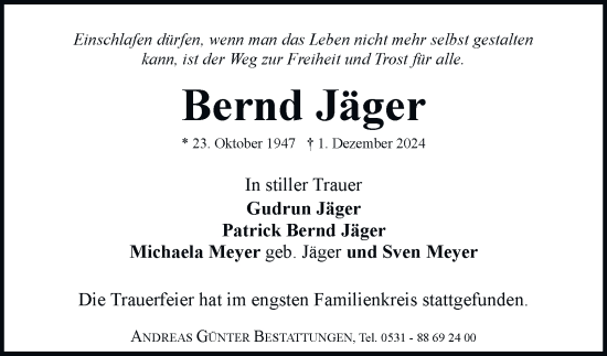 Traueranzeige von Bernd Jäger 