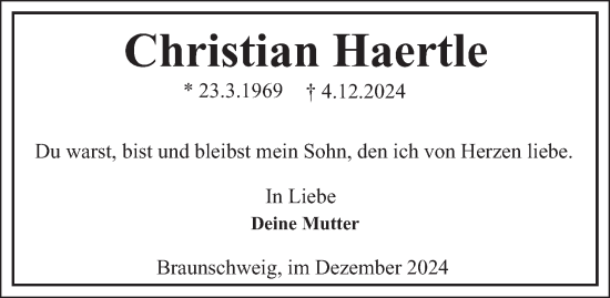 Traueranzeige von Christian Haertle 