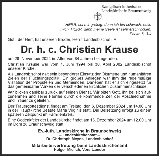 Traueranzeige von Christian Krause von Salzgitter-Zeitung