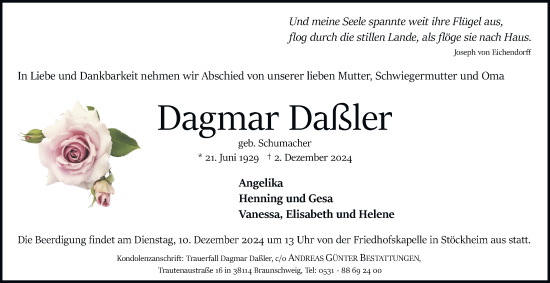 Traueranzeige von Dagmar Daßler 