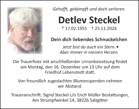 Traueranzeige von Detlev Steckel von Salzgitter-Zeitung