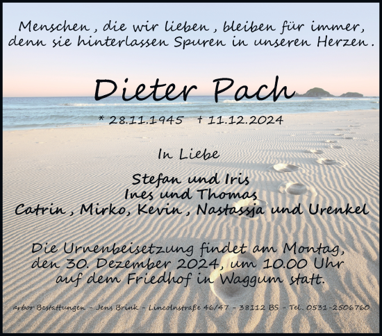 Traueranzeige von Dieter Pach 