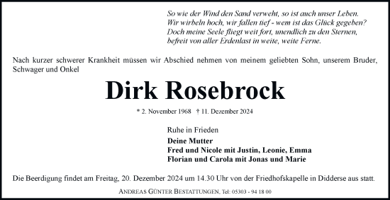 Traueranzeige von Dirk Rosebrock 