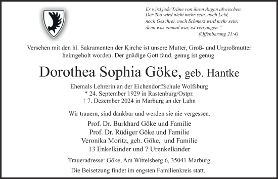 Traueranzeige von Dorothea Sophia Göke 