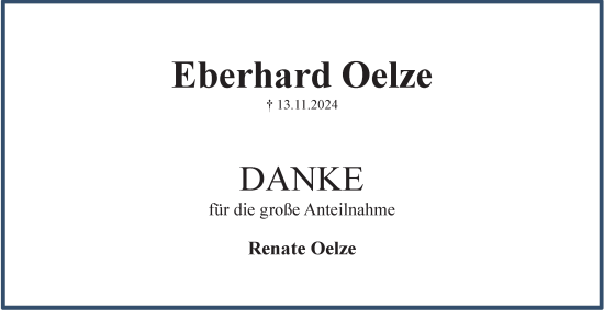 Traueranzeige von Eberhard Oelze von Wolfenbütteler Zeitung