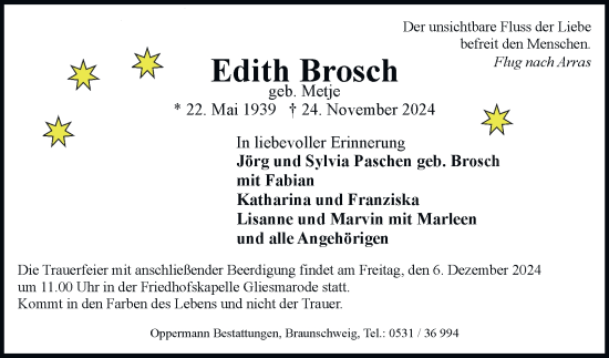 Traueranzeige von Edith Brosch 