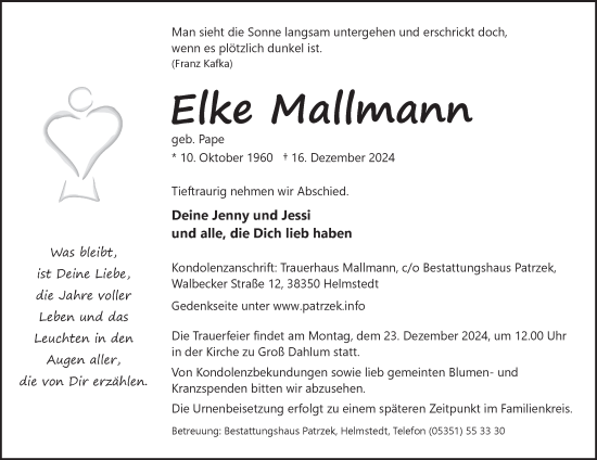 Traueranzeige von Elke Mallmann 