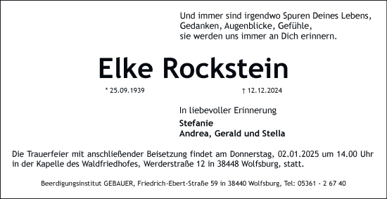 Traueranzeige von Elke Rockstein 