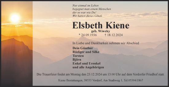 Traueranzeige von Elsbeth Kiene 