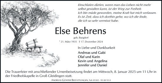 Traueranzeige von Else Behrens 