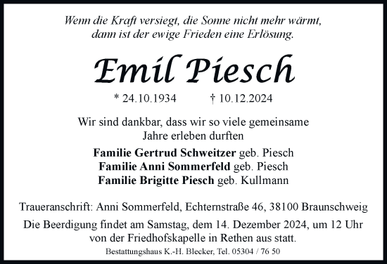 Traueranzeige von Emil Piesch 