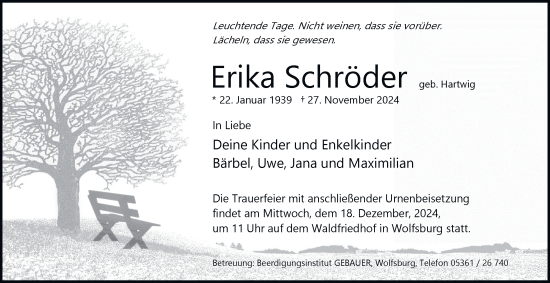 Traueranzeige von Erika Schröder 