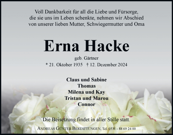 Traueranzeige von Erna Hacke 