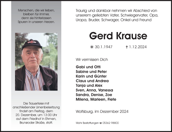 Traueranzeige von Gerd Krause 