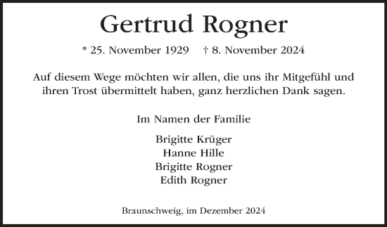 Traueranzeige von Gertrud Rogner 