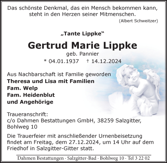 Traueranzeige von Gertrud Marie Lippke von Salzgitter-Zeitung