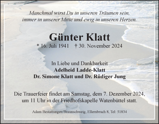 Traueranzeige von Günter Klatt 