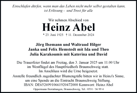 Traueranzeige von Heinz Abel 