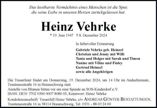 Traueranzeige von Heinz Vehrke 