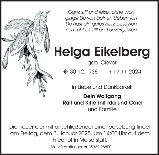 Traueranzeige von Helga Eikelberg 