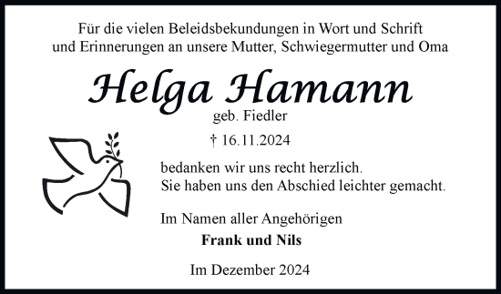 Traueranzeige von Helga Hamann 